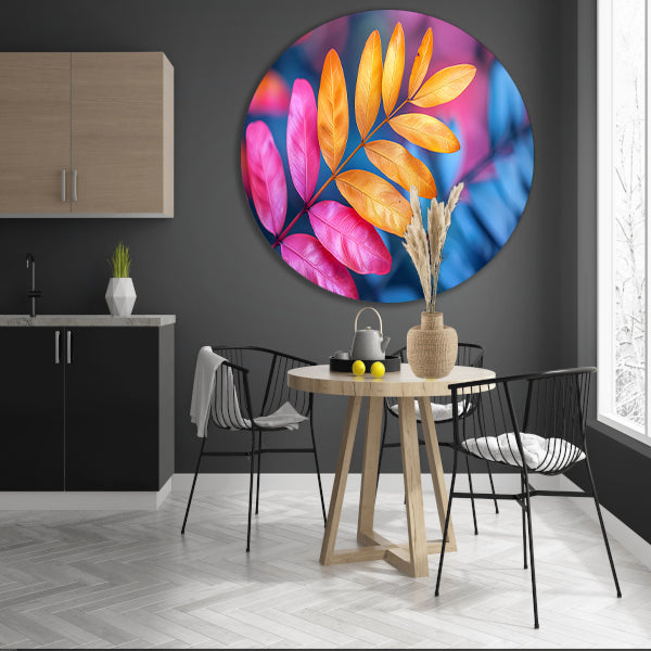 Minimalistisch Blad op Tak aluminium muurcirkel