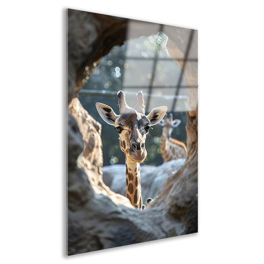 Zwart-Wit Portret van Nieuwsgierige Giraffe acrylglas