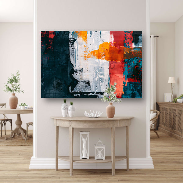 Abstract kleurrijk schilderij met dynamische kleuren canvas met baklijst