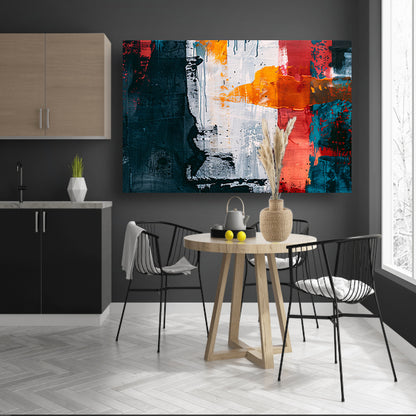 Abstract kleurrijk schilderij met dynamische kleuren canvas met baklijst