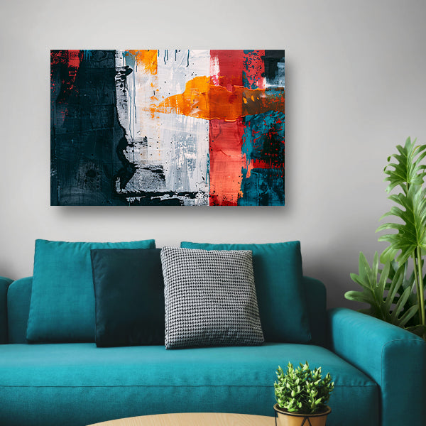 Abstract kleurrijk schilderij met dynamische kleuren canvas met baklijst