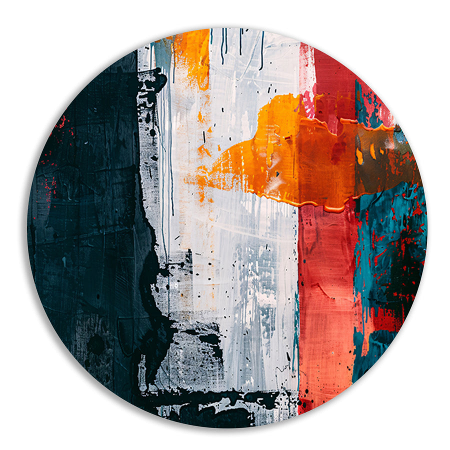 Abstract kleurrijk schilderij met dynamische kleuren aluminium muurcirkel