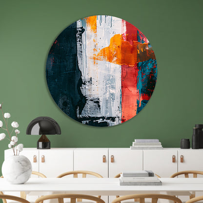 Abstract kleurrijk schilderij met dynamische kleuren aluminium muurcirkel