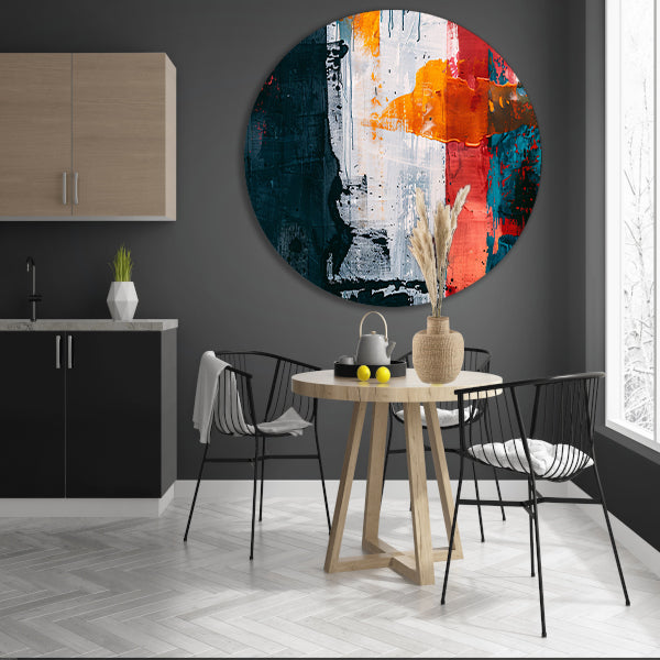 Abstract kleurrijk schilderij met dynamische kleuren forex muurcirkel