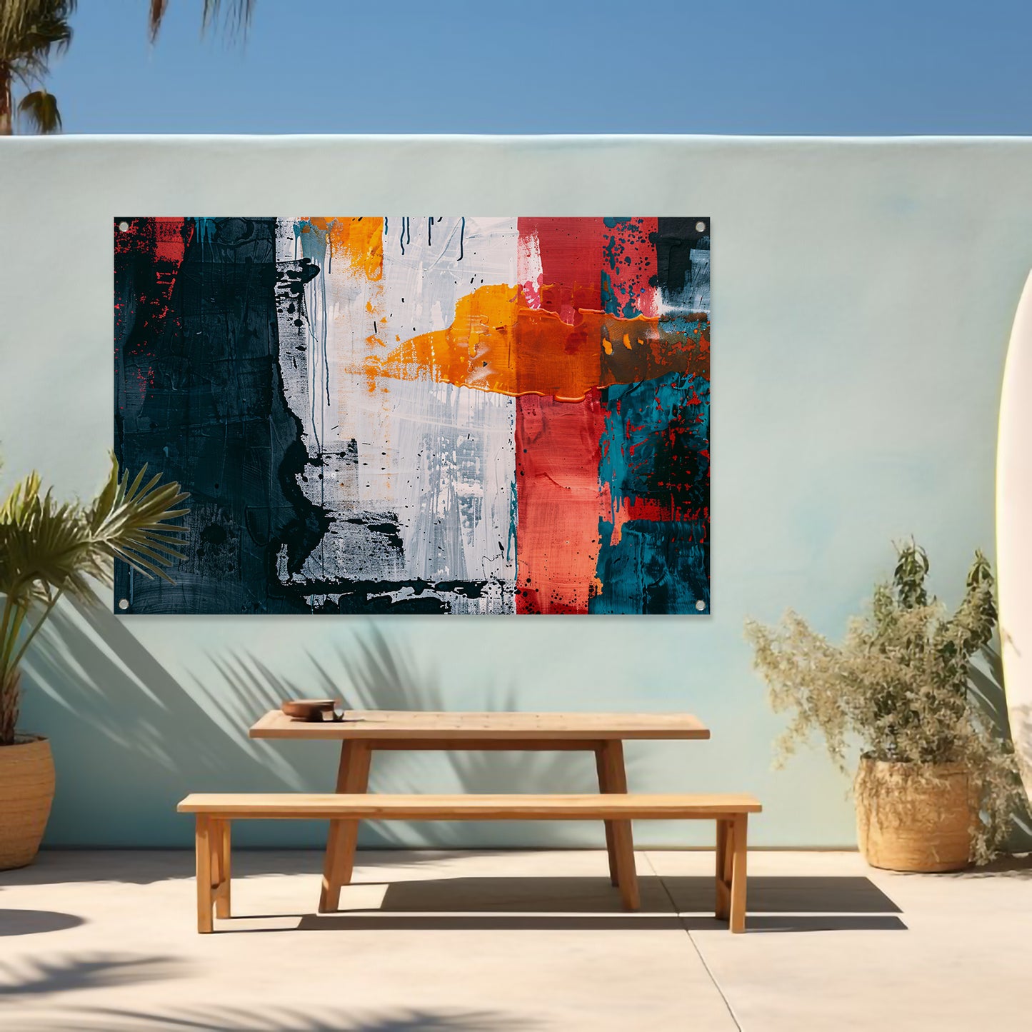 Abstract kleurrijk schilderij met dynamische kleuren tuinposter