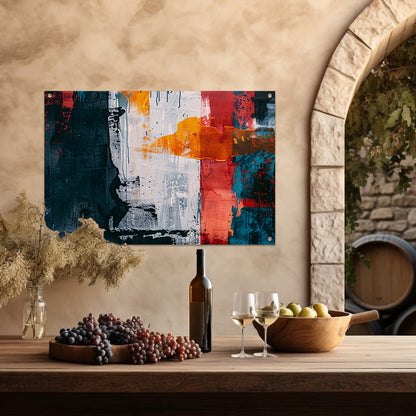 Abstract kleurrijk schilderij met dynamische kleuren tuinposter