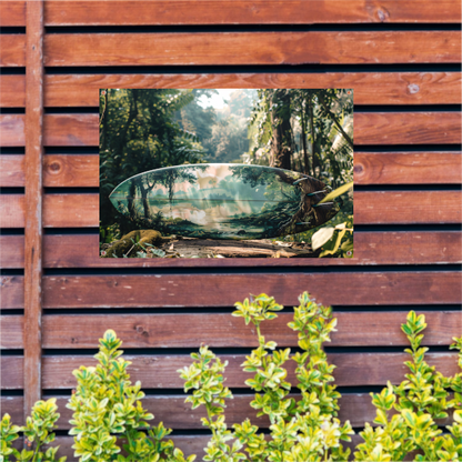 Surfplank met boslandschap tuinposter
