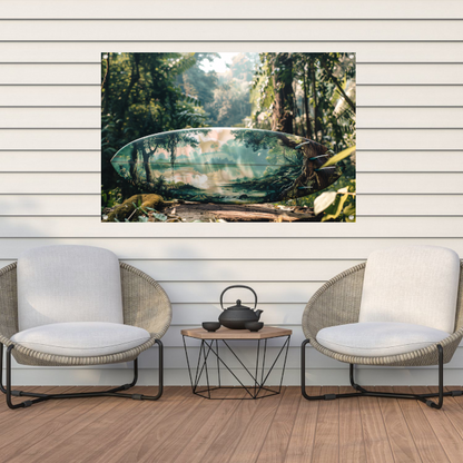 Surfplank met boslandschap tuinposter