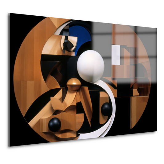 Houten bol op wit - Minimalistisch houtsnijwerk acrylglas