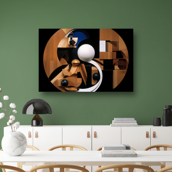 Houten bol op wit - Minimalistisch houtsnijwerk canvas