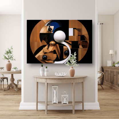 Houten bol op wit - Minimalistisch houtsnijwerk poster