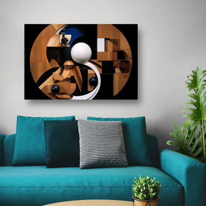 Houten bol op wit - Minimalistisch houtsnijwerk poster
