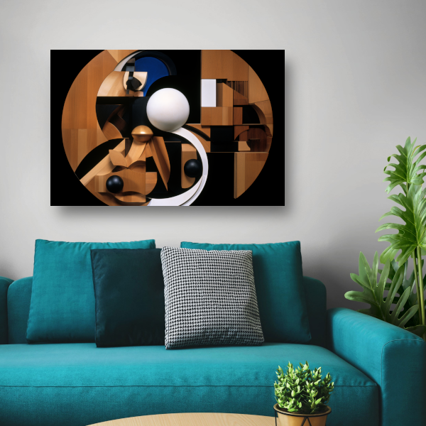 Houten bol op wit - Minimalistisch houtsnijwerk canvas