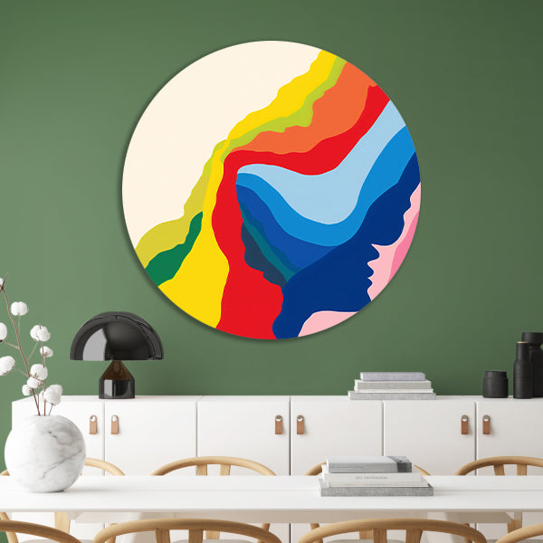 Abstract Kleurrijk Gezichten in Beweging aluminium muurcirkel