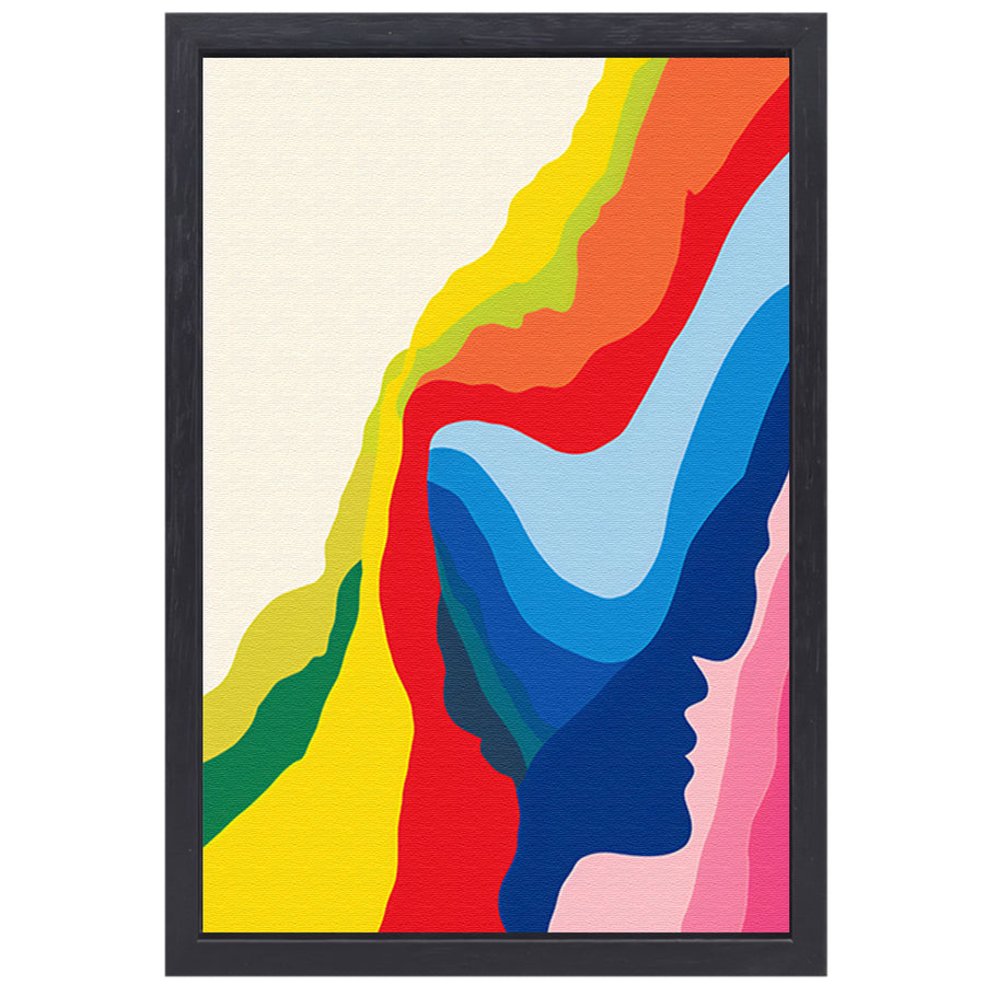 Abstract Kleurrijk Gezichten in Beweging canvas met baklijst