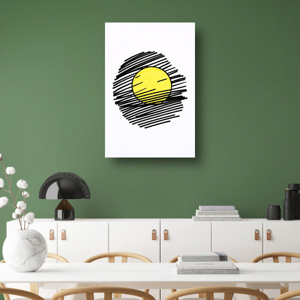 Gele zon met dynamische zwarte lijnen poster