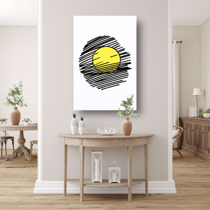 Gele zon met dynamische zwarte lijnen acrylglas