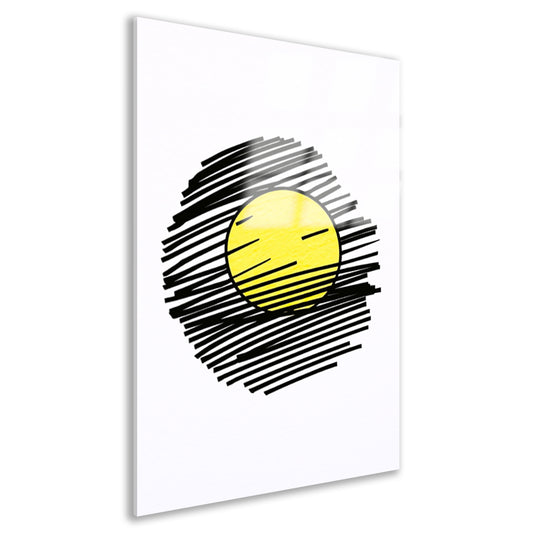 Gele zon met dynamische zwarte lijnen acrylglas