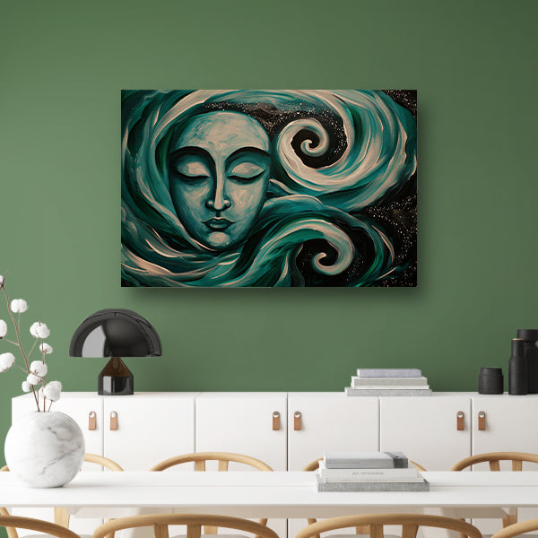 Abstracte schilderij van Boeddha met sterren poster