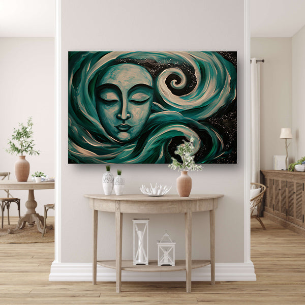 Abstracte schilderij van Boeddha met sterren poster