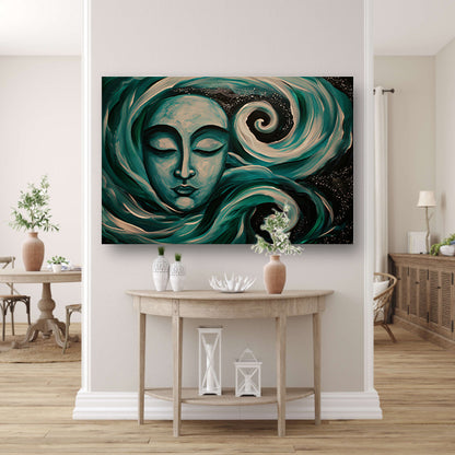 Abstracte schilderij van Boeddha met sterren poster