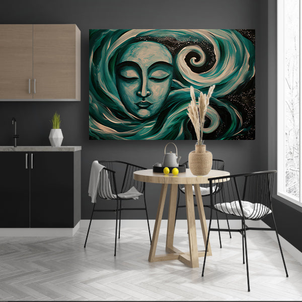 Abstracte schilderij van Boeddha met sterren poster