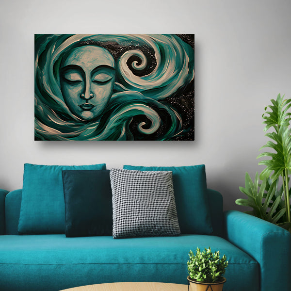Abstracte schilderij van Boeddha met sterren poster