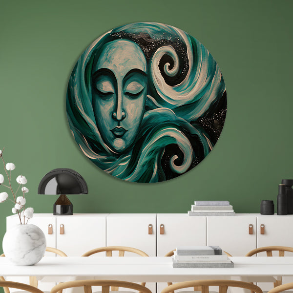 Abstracte schilderij van Boeddha met sterren aluminium muurcirkel