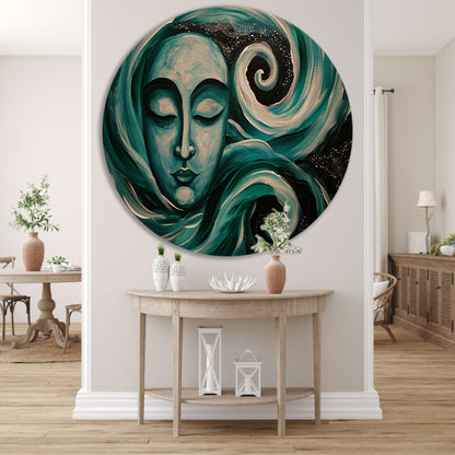 Abstracte schilderij van Boeddha met sterren aluminium muurcirkel