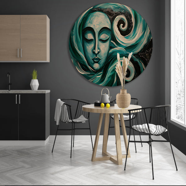 Abstracte schilderij van Boeddha met sterren aluminium muurcirkel