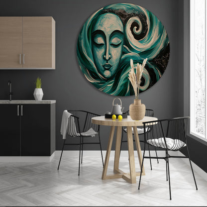 Abstracte schilderij van Boeddha met sterren aluminium muurcirkel