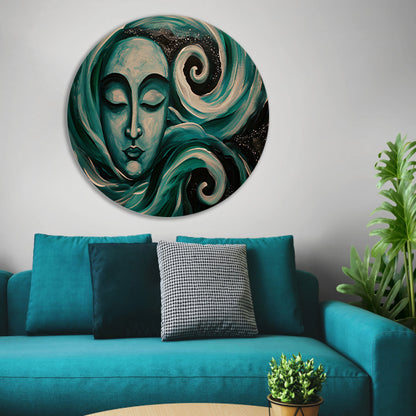 Abstracte schilderij van Boeddha met sterren aluminium muurcirkel