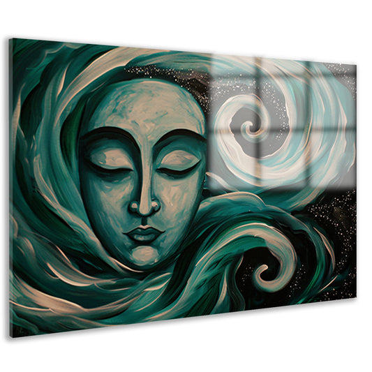 Abstracte schilderij van Boeddha met sterren acrylglas