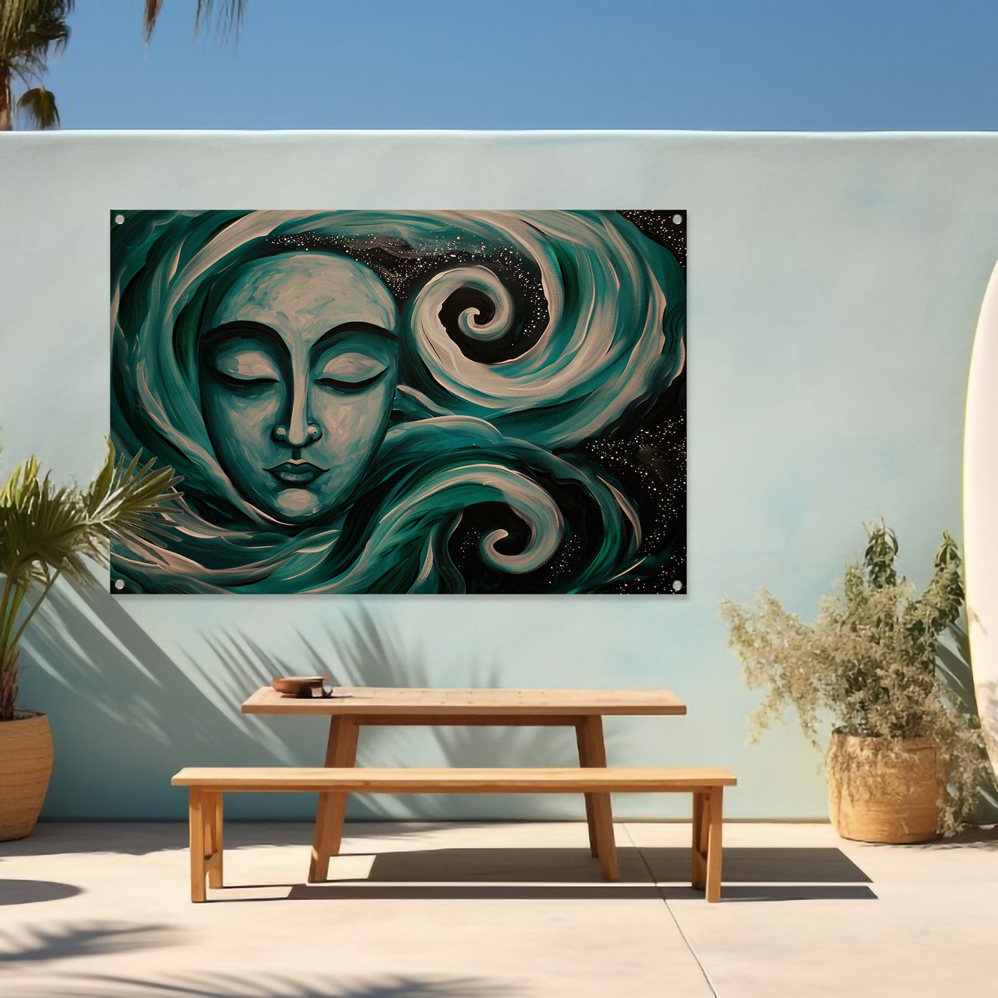 Abstracte schilderij van Boeddha met sterren tuinposter