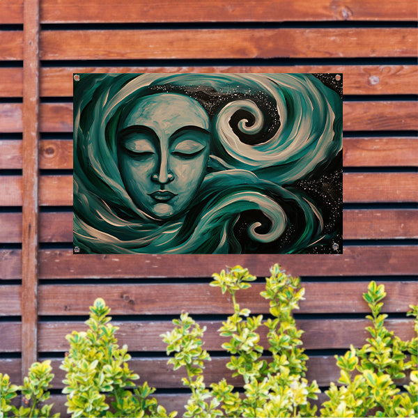 Abstracte schilderij van Boeddha met sterren tuinposter