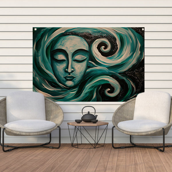 Abstracte schilderij van Boeddha met sterren tuinposter