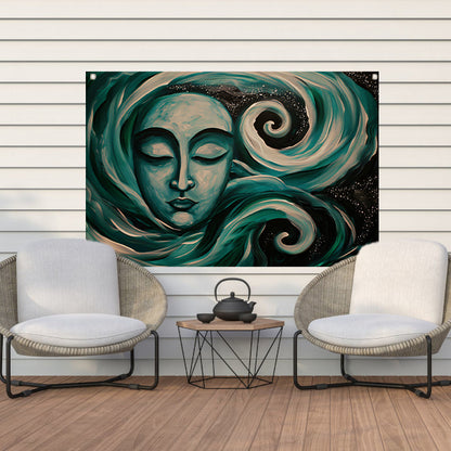 Abstracte schilderij van Boeddha met sterren tuinposter