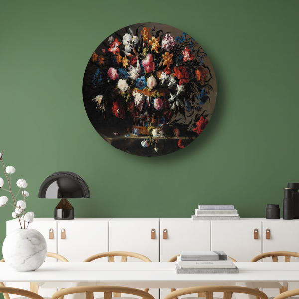 Kleine mand met bloemen - Juan de Arellano aluminium muurcirkel