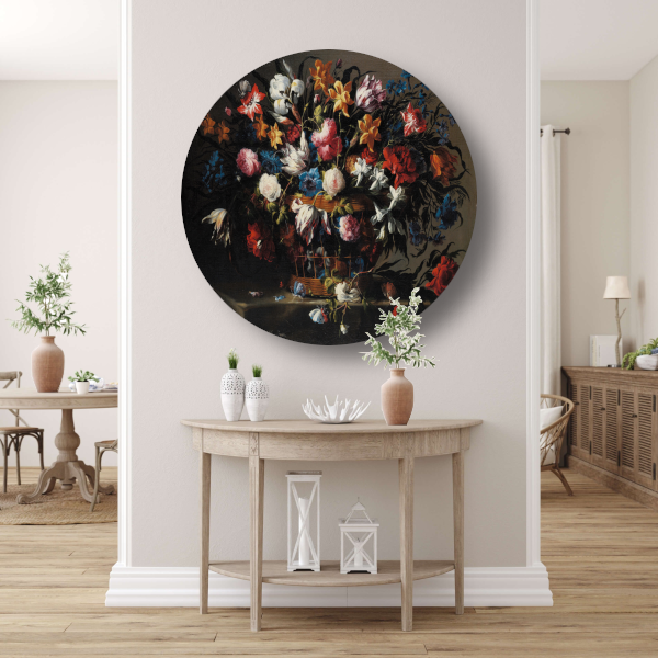 Kleine mand met bloemen - Juan de Arellano aluminium muurcirkel
