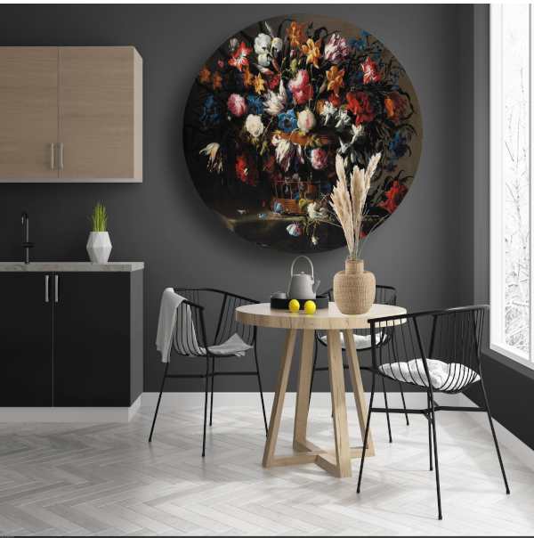 Kleine mand met bloemen - Juan de Arellano aluminium muurcirkel