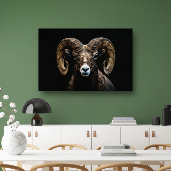 Portret van een Ram tegen een Zwarte Achtergrond canvas