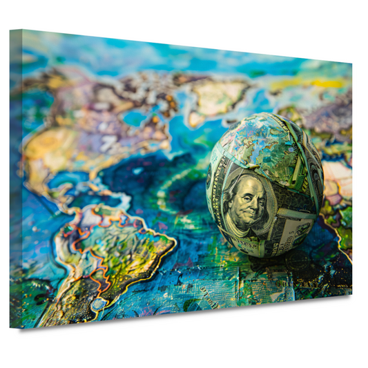 Banksys Wereld van Geld canvas