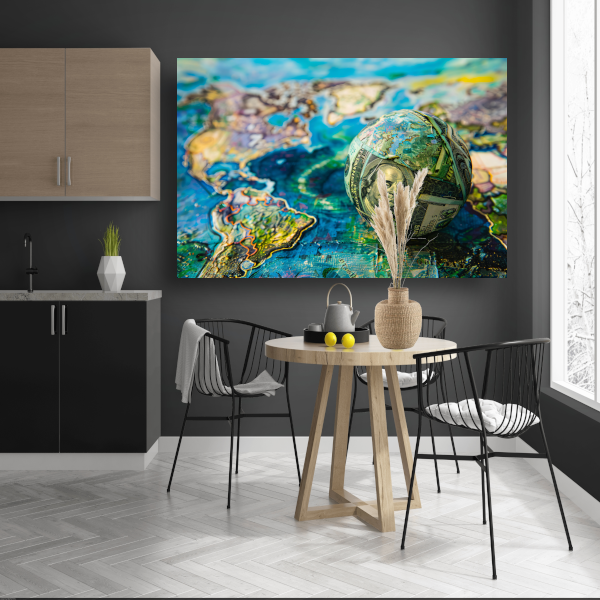 Banksys Wereld van Geld canvas met baklijst