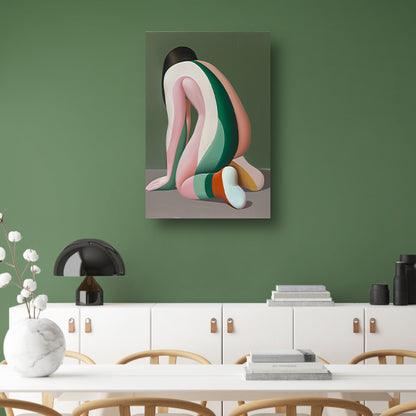 Abstract Vrouw in Gekleurde Strepen canvas met baklijst