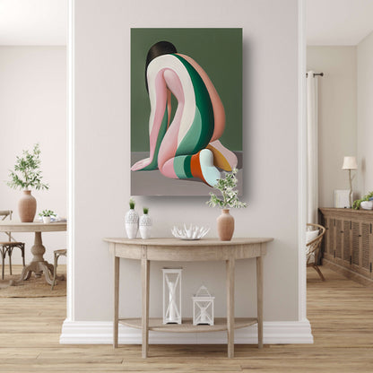 Abstract Vrouw in Gekleurde Strepen canvas met baklijst