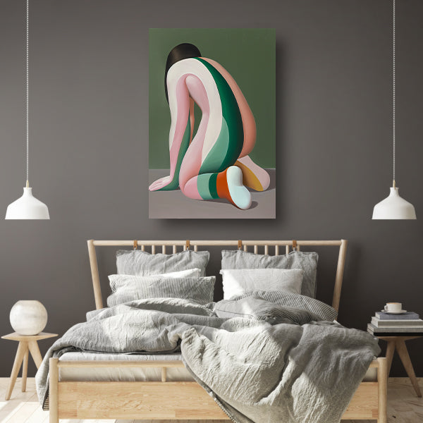 Abstract Vrouw in Gekleurde Strepen canvas met baklijst