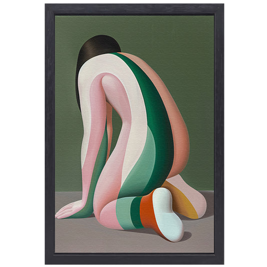 Abstract Vrouw in Gekleurde Strepen canvas met baklijst