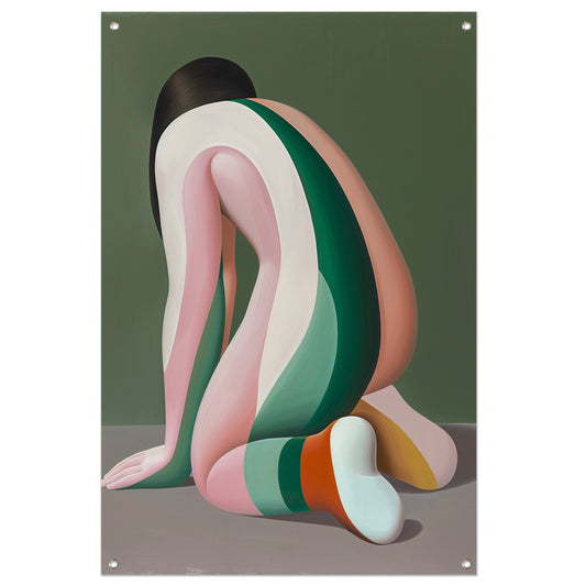 Abstract Vrouw in Gekleurde Strepen tuinposter
