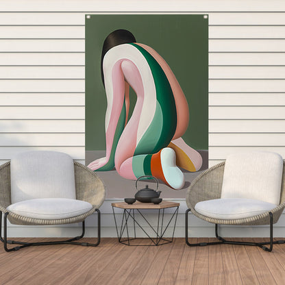 Abstract Vrouw in Gekleurde Strepen tuinposter
