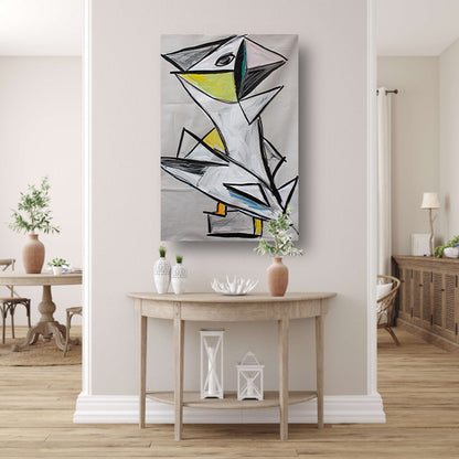 Abstract geometrisch vogel kunstwerk met kleuren poster